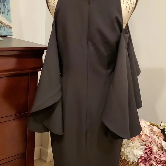 Vince Camuto Woman Black Formal Dress.Cold Shoulder Flounce Sleeve Size 8 - Picture 2 of 6